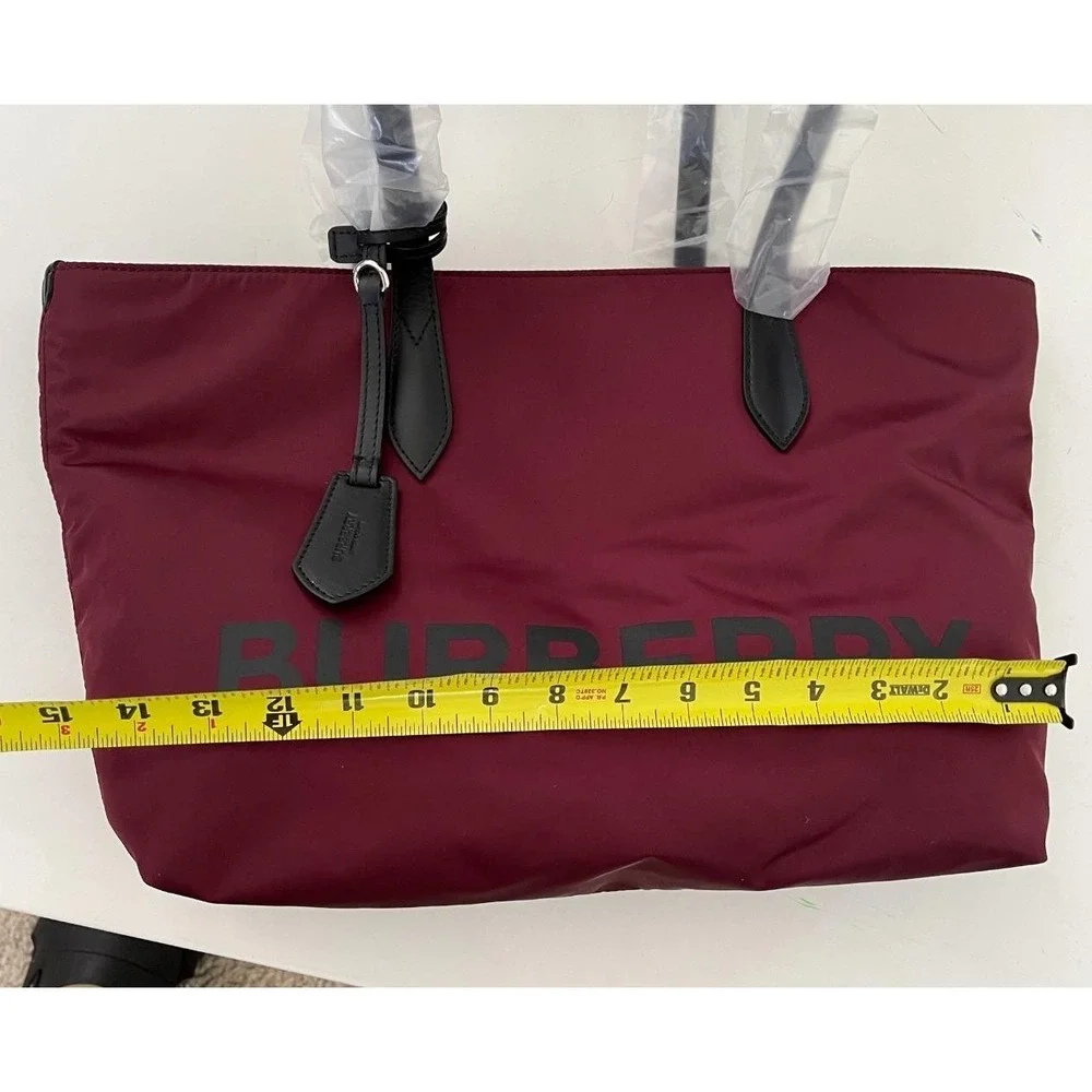Burberry LL MD Nylon and Leather Tote Bag, in Dark Red, Made‎ in Italy